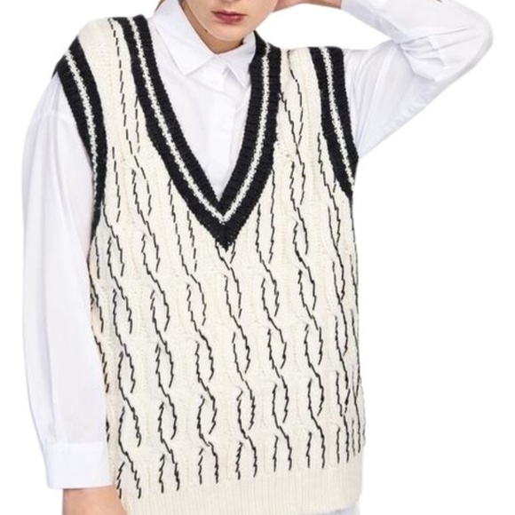 Zara Beaded Oversize Knit Sweater Vest 
